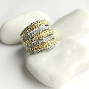 Silver gold cz dome ring sz 8